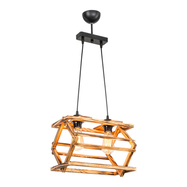 Suspension Kettering en bois massif 2xE27 / 3xE27 Noir / aspect bois en différentes tailles [lux.pro]