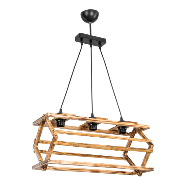 Suspension Kettering en bois massif 2xE27 / 3xE27 Noir / aspect bois en différentes tailles [lux.pro]
