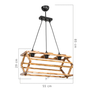 Suspension Kettering en bois massif 2xE27 / 3xE27 Noir / aspect bois en différentes tailles [lux.pro]