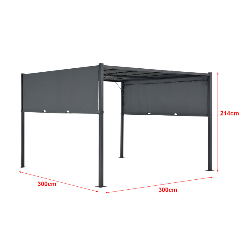 Croquis coté Pergola Fortaleza LED Solaire Acier Polyester différentes tailles et couleurs [en.casa]