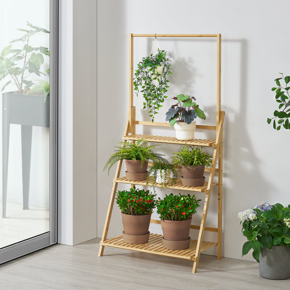Étagère à plantes Brändö 3 niveaux 144 x 70 x 39,5 cm bambou [en.casa] - premiumXL