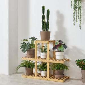 Étagère à fleurs Halsua à 3 niveaux en bambou 60 x 72 x 28 cm [en.casa]