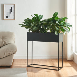 Porte-plantes surélevé Joensuu acier 80 x 80 x 25 cm noir [en.casa]