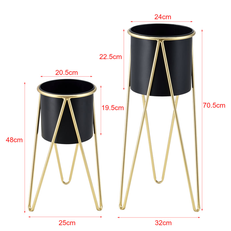 Croquis coté Set de 2 Supports de Plante Cache-pot Pot de Fleur Bac à Fleurs Vase Pieds Épingles à Cheveux Métal Tailles Différentes [en.casa] 