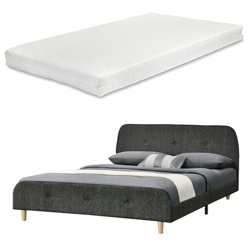 Lit rembourré Silkeborg avec matelas en similicuir/lin en différentes tailles et couleurs [en.casa]