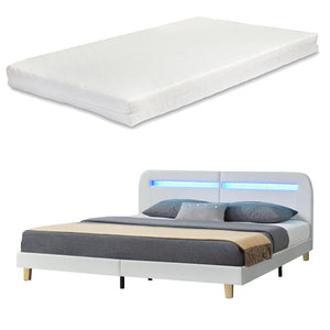Lit Double Roskilde Rembourré avec Matelas LED RVB MDF plusieurs tailles et couleurs [en.casa] [neu.haus]