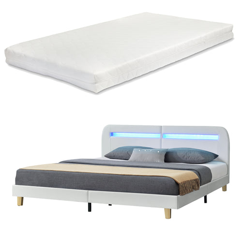 Lit Double Roskilde Rembourré avec Matelas LED RVB MDF plusieurs tailles et couleurs [en.casa] [neu.haus]