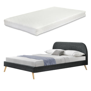 Lit Rembourré Robuste avec Sommier à Lattes Lit Double Solide Confortable avec Matelas Mousse à Froid Bois Polyester Corium et [neu.haus]