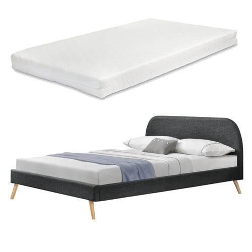 Lit Rembourré Robuste avec Sommier à Lattes Lit Double Solide Confortable avec Matelas Mousse à Froid Bois Polyester Corium et [neu.haus]