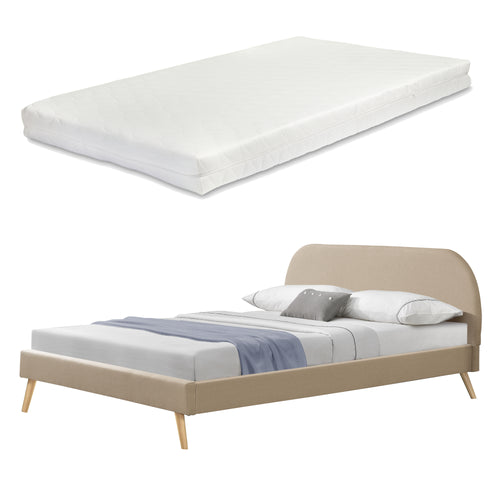 Lit Rembourré Robuste avec Sommier à Lattes Lit Double Solide Confortable avec Matelas Mousse à Froid Bois Polyester Corium et [neu.haus]