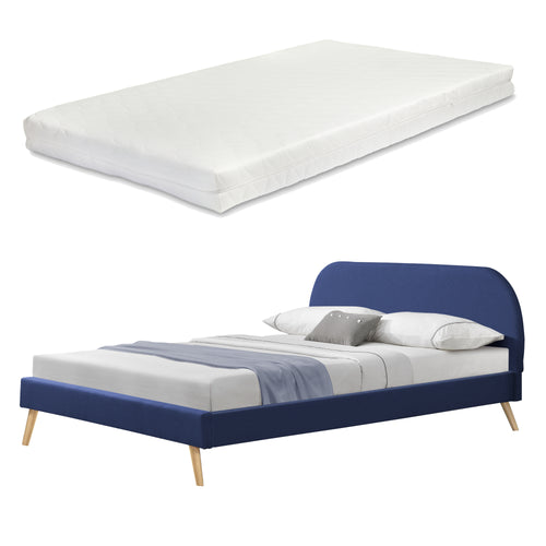 Lit Rembourré Robuste avec Sommier à Lattes Lit Double Solide Confortable avec Matelas Mousse à Froid Bois Polyester Corium et [neu.haus]