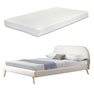 Lit Rembourré Robuste avec Sommier à Lattes Lit Double Solide Confortable avec Matelas Mousse à Froid Bois Polyester Corium et [neu.haus]