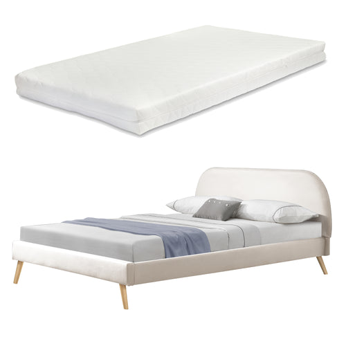 Lit Rembourré Robuste avec Sommier à Lattes Lit Double Solide Confortable avec Matelas Mousse à Froid Bois Polyester Corium et [neu.haus]