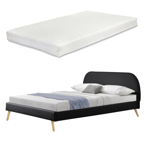 Lit Rembourré Robuste avec Sommier à Lattes Lit Double Solide Confortable avec Matelas Mousse à Froid Bois Polyester Corium et [neu.haus]