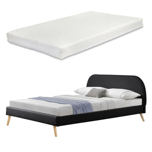 Lit Rembourré Robuste avec Sommier à Lattes Lit Double Solide Confortable avec Matelas Mousse à Froid Bois Polyester Corium et [neu.haus]