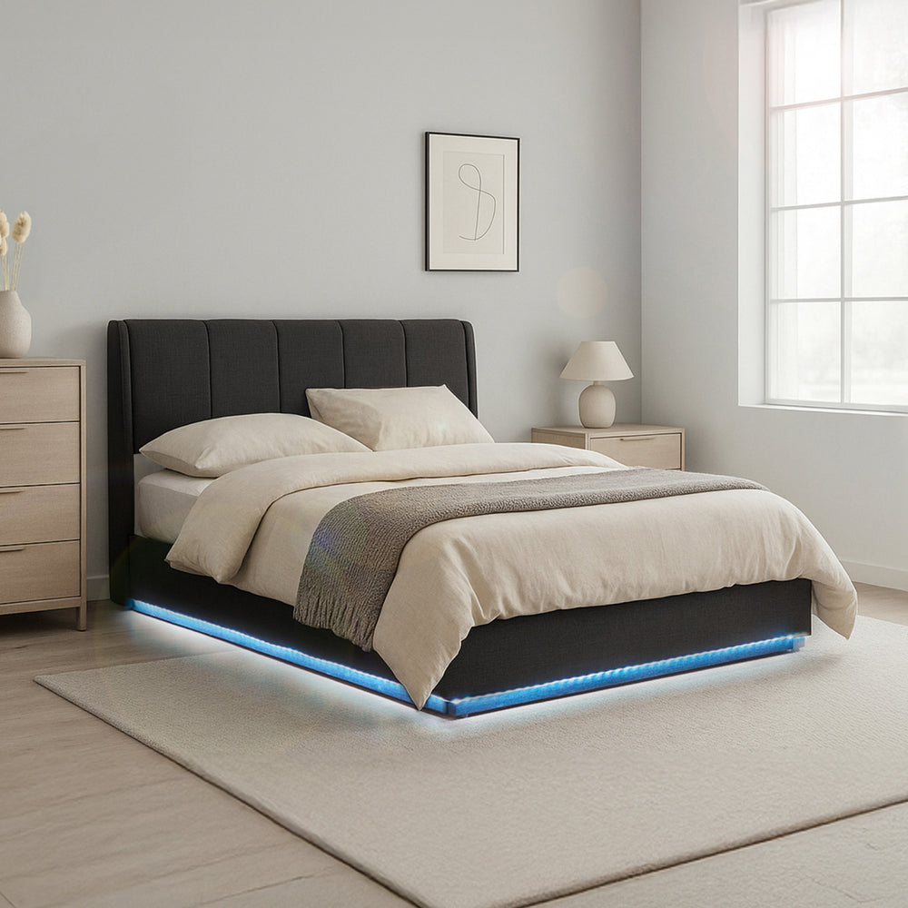 Lit double capitonné Tröstiar avec éclairage LED [en.casa]