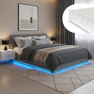 Lit rembourré LED Tröstiar avec matelas [en.casa]