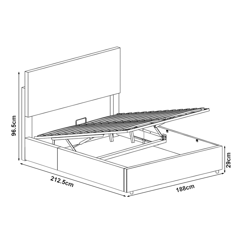 Croquis coté Lit capitonné Juva avec matelas à mousse froid 