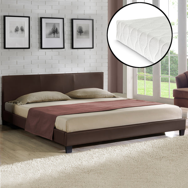 Corium sommier tapissier avec matelas (140 / 160 / 180 / 200x200cm)(7 couleurs)(mousse froide) - avec cuir-synthétique / housse cuir-synthétique / modèrne / avec  sommier à lattes /