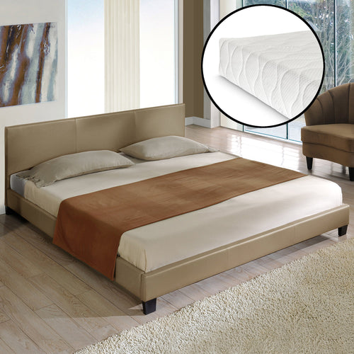 Corium sommier tapissier avec matelas (140 / 160 / 180 / 200x200cm)(7 couleurs)(mousse froide) - avec cuir-synthétique / housse cuir-synthétique / modèrne / avec  sommier à lattes /