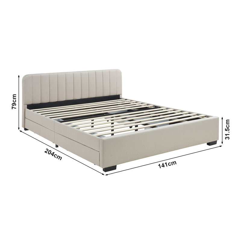 Croquis coté Lit rembourré Nofrenna avec matelas en lin [en.casa]