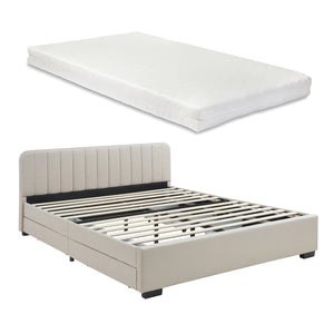 Lit rembourré Nofrenna avec matelas en lin [en.casa]