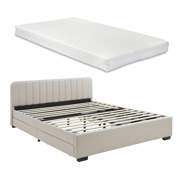 Lit rembourré Nofrenna avec matelas en lin [en.casa]
