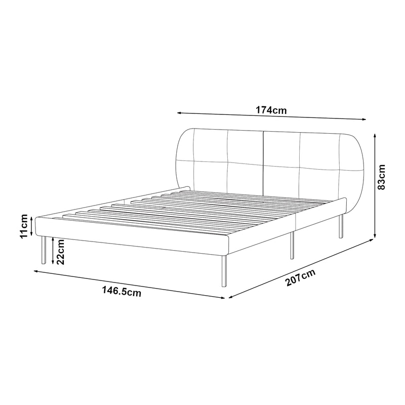 Croquis coté Lit capitonné Porvoo avec matelas à mousse froid [en.casa]