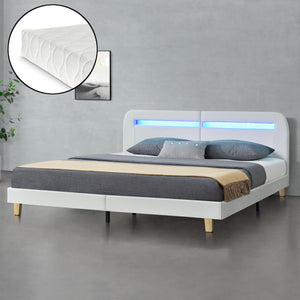 Lit Double Roskilde Rembourré avec Matelas LED RVB MDF plusieurs tailles et couleurs [en.casa] [neu.haus]