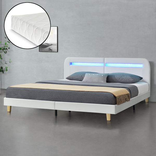 Lit Double Roskilde Rembourré avec Matelas LED RVB MDF plusieurs tailles et couleurs [en.casa] [neu.haus]