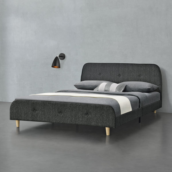 Lit rembourré Silkeborg simili cuir/lin en différentes tailles et couleurs en.casa