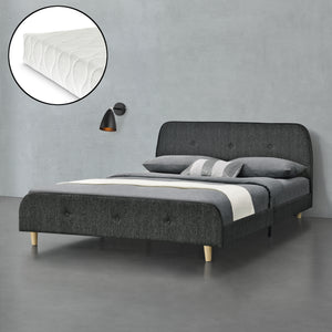 Lit rembourré Silkeborg avec matelas en similicuir/lin en différentes tailles et couleurs [en.casa]