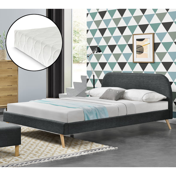 Lit Rembourré Robuste avec Sommier à Lattes Lit Double Solide Confortable avec Matelas Mousse à Froid Bois Polyester Corium et [neu.haus]