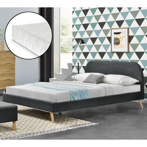 Lit Rembourré Robuste avec Sommier à Lattes Lit Double Solide Confortable avec Matelas Mousse à Froid Bois Polyester Corium et [neu.haus]