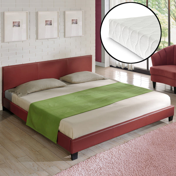 Corium sommier tapissier avec matelas (140 / 160 / 180 / 200x200cm)(7 couleurs)(mousse froide) - avec cuir-synthétique / housse cuir-synthétique / modèrne / avec  sommier à lattes /