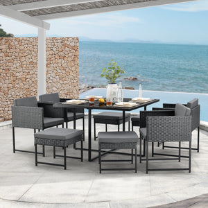 Ensemble de meubles de jardin en polyrattan Tarragona pour 8 personnes en différentes couleurs en.casa