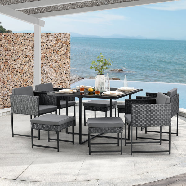 Ensemble de meubles de jardin en polyrattan Tarragona pour 8 personnes en différentes couleurs en.casa