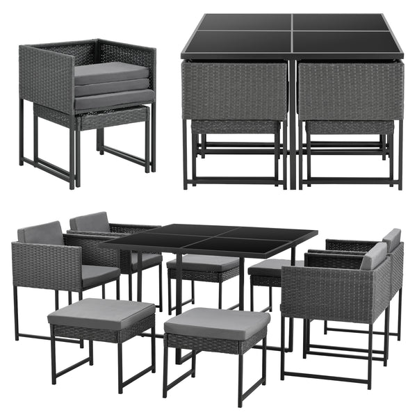 Ensemble de meubles de jardin en polyrattan Tarragona pour 8 personnes en différentes couleurs en.casa