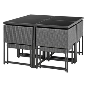 Ensemble de meubles de jardin en polyrattan Tarragona pour 8 personnes en différentes couleurs en.casa