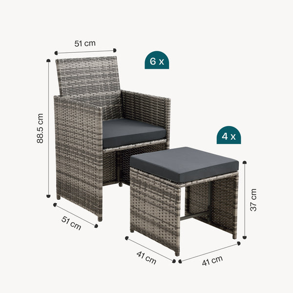 Salon de Jardin Laredo Acier Polyrotin Polyester couleurs différentes [en.casa]