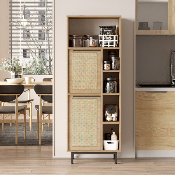 Armoire de cuisine Kvænangen effet chêne aspect rotin noir [en.casa]