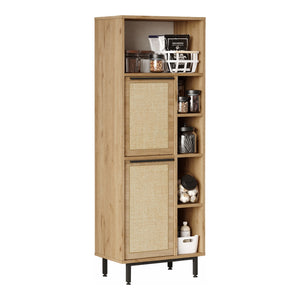 Armoire de cuisine Kvænangen effet chêne aspect rotin noir [en.casa]