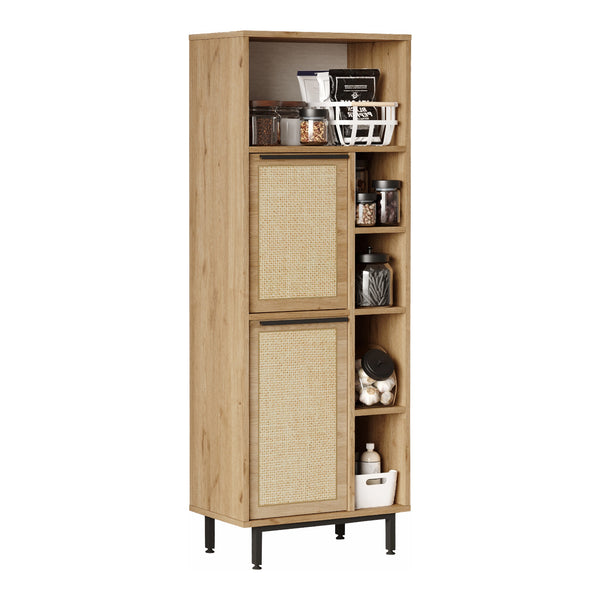 Armoire de cuisine Kvænangen effet chêne aspect rotin noir [en.casa]