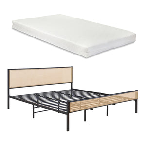 Lit en métal Linköping avec tête de lit rectangulaire et matelas [en.casa]