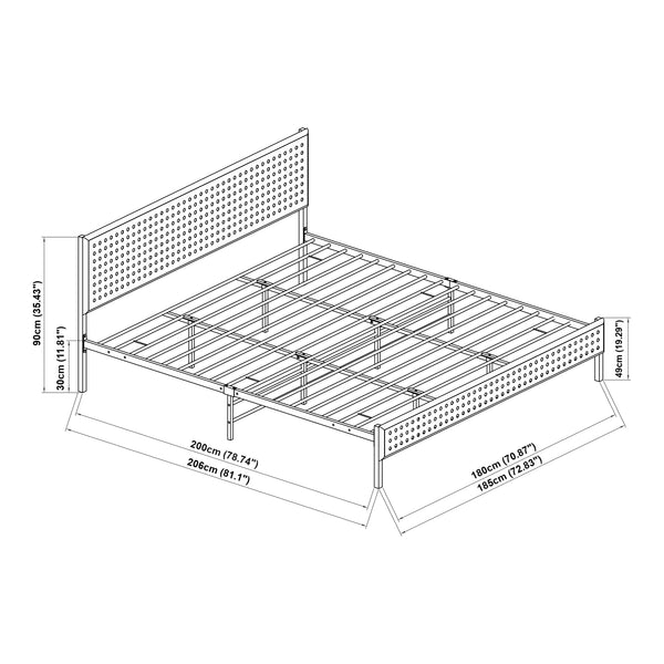 Lit en métal Linköping avec tête de lit rectangulaire et matelas [en.casa]