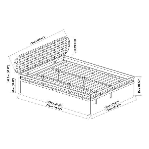 Lit en métal Linköping avec tête de lit ovale et matelas [en.casa]