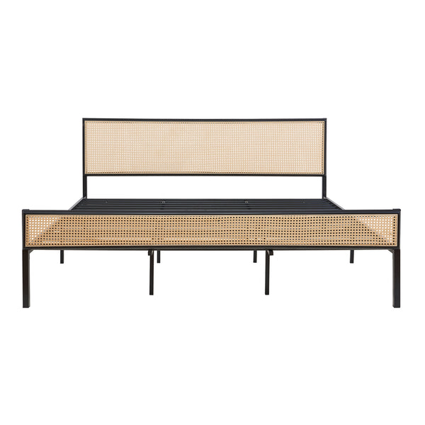 Lit en métal Linköping avec tête de lit rectangulaire et matelas [en.casa]