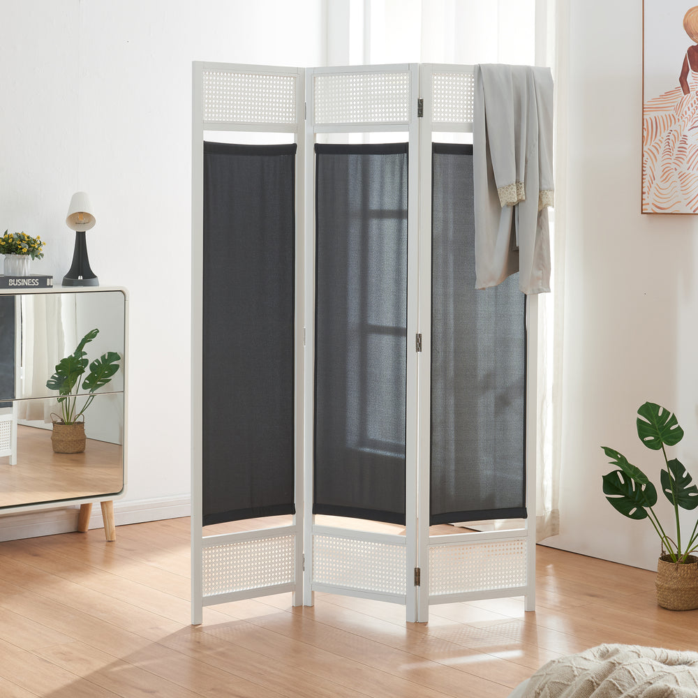 Paravent Dorotea Blanc/Gris foncé [en.casa]