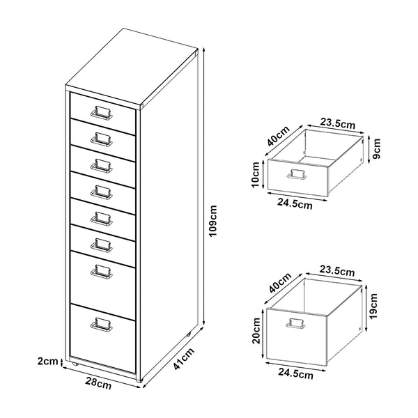 Caisson de bureau Kökar à roulettes avec 8 tiroirs 109 x 28 x 41 cm [en.casa]