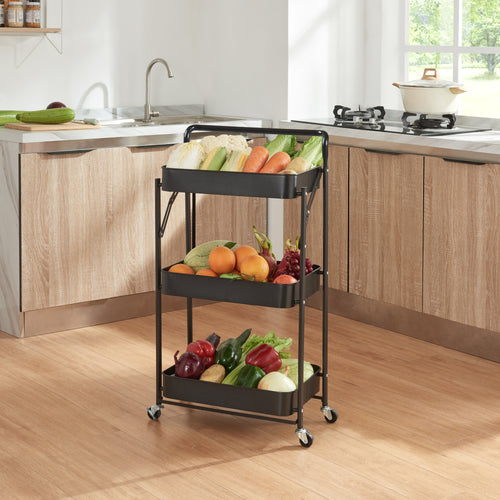 Chariot roulant Vörå à 3 niveaux 88x45x30cm Noir [en.casa]